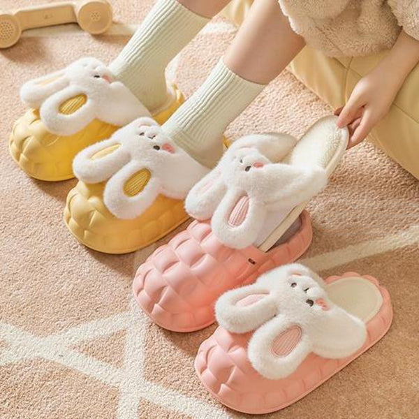 Cute Rabbit Fuzzy Slippers Women Detachable Washable House Shoes