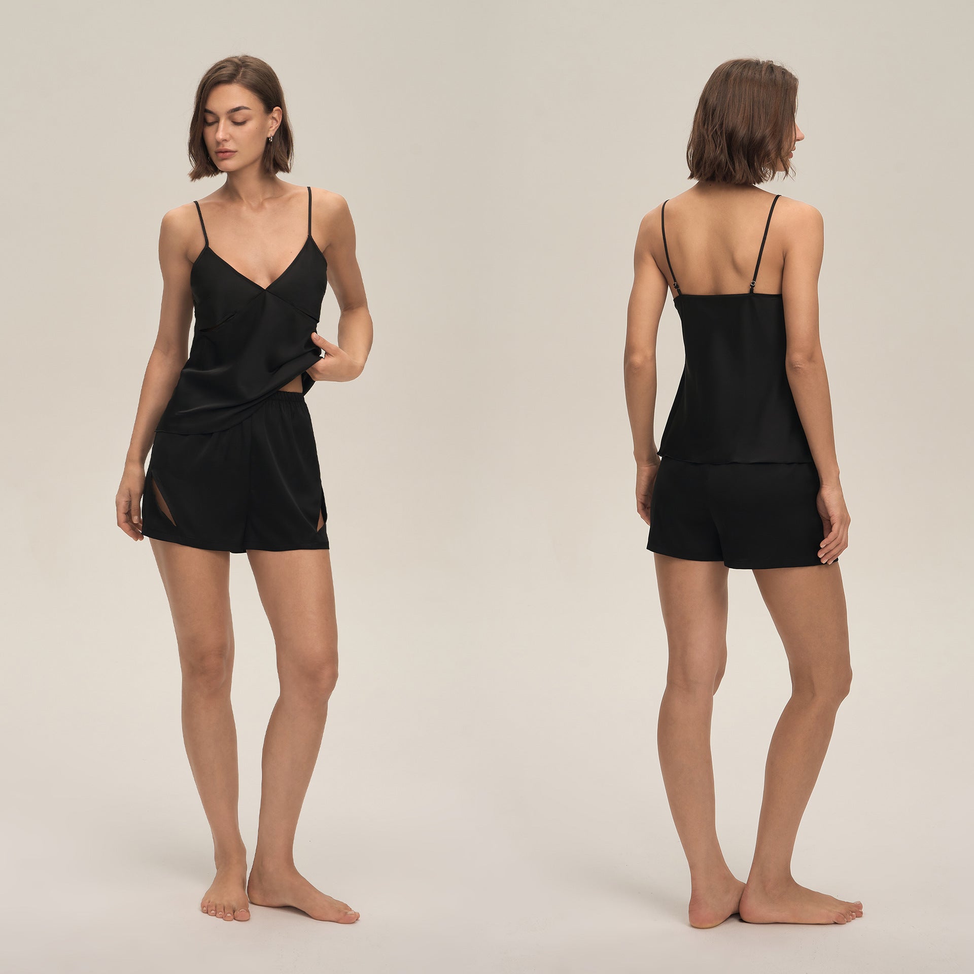 Satin Chiffon Cami Shorts Pajama Set