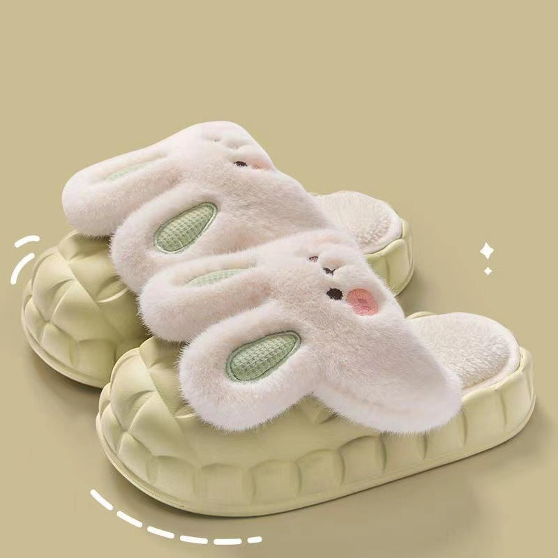 Cute Rabbit Fuzzy Slippers Women Detachable Washable House Shoes