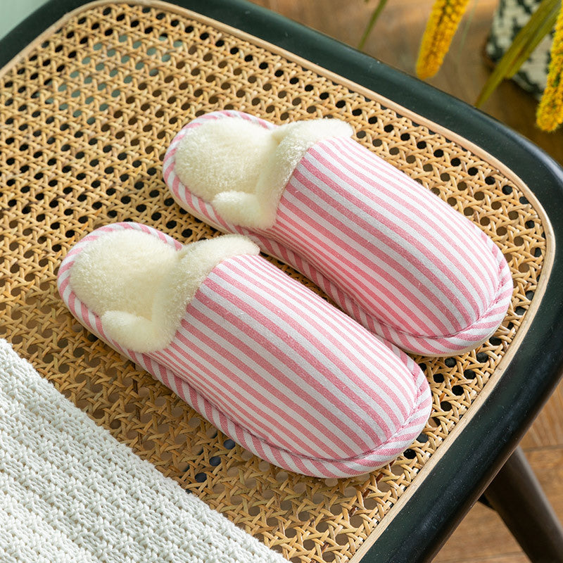 Fashion Striped Non-slip Thick Sole Plush House Shoes