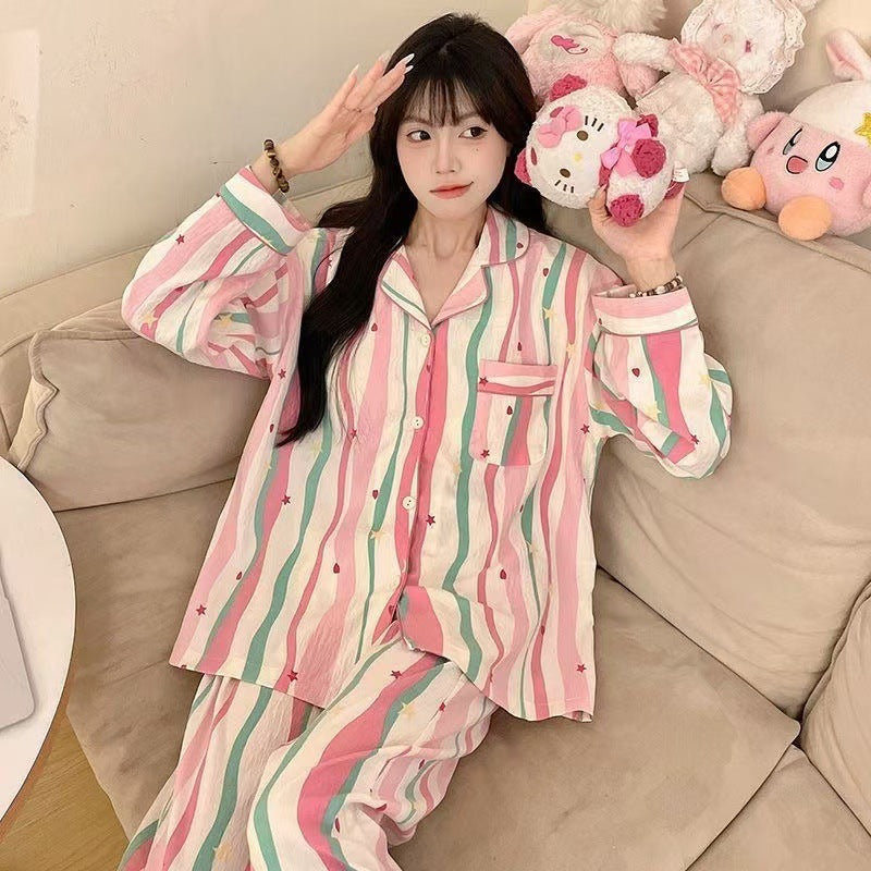 Graphic Long Sleeve Pajama Cardigan Lounge Set