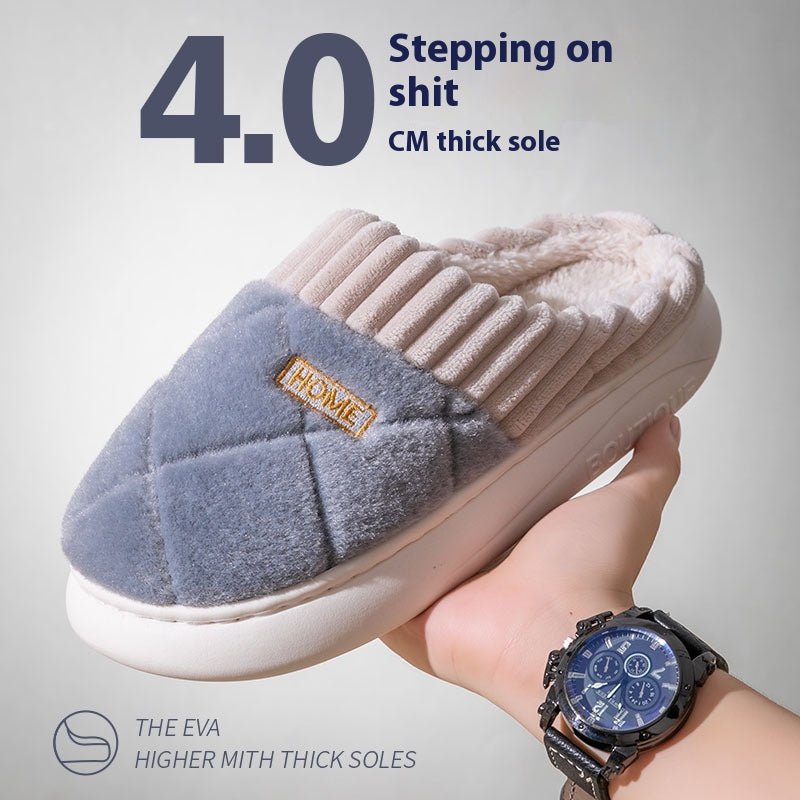 Rhombic Sewing Plush Slippers Winter Warm Non-slip House Shoes