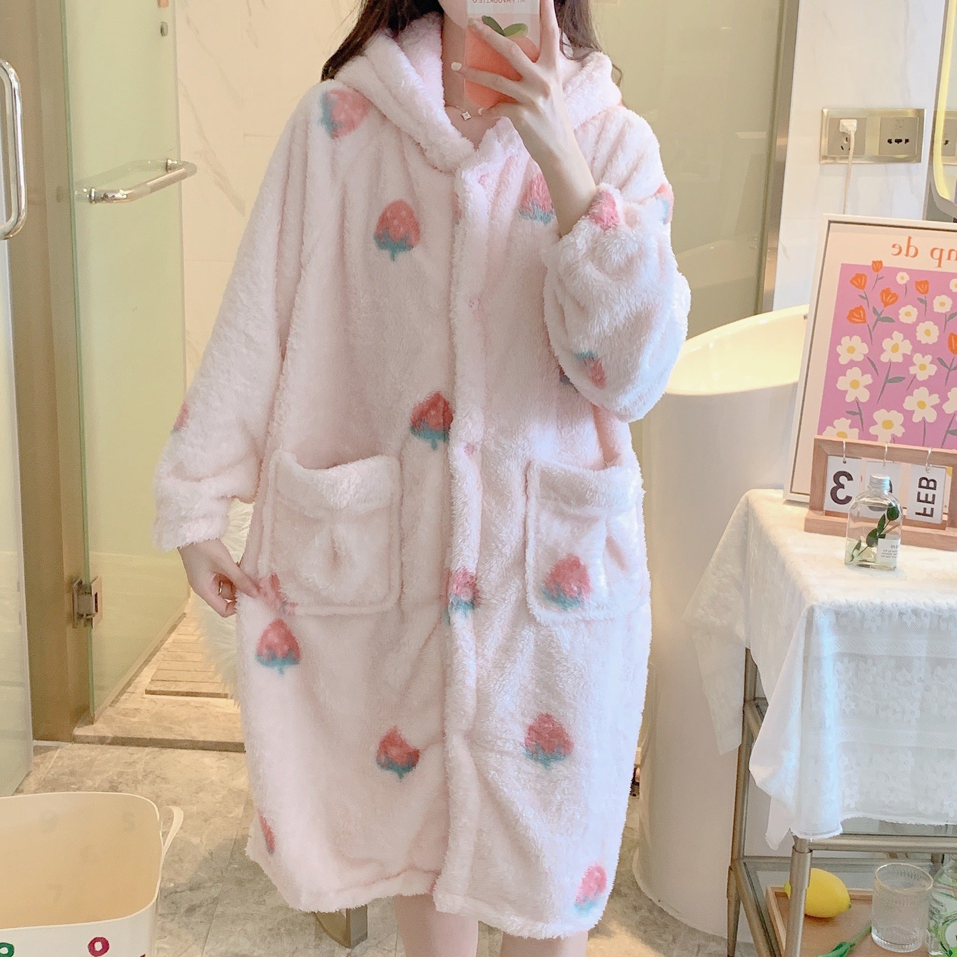 Strawberry Embroidered Nightgown Robe