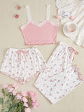 Sexy Floral Lace Sling Three-piece Set Pajamas
