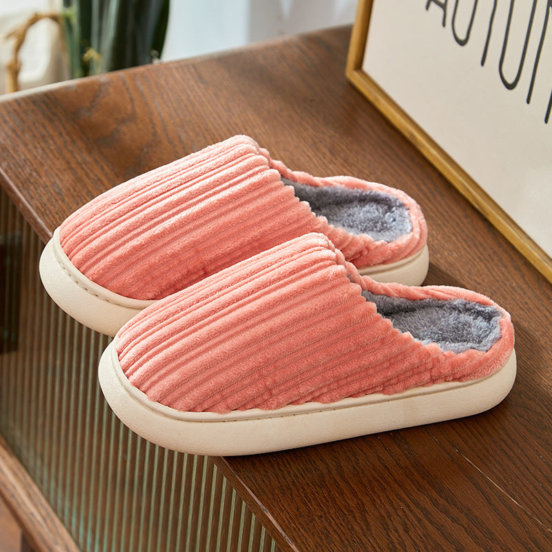 Stripe Fashion Corduroy Non-slip Plush Slippers