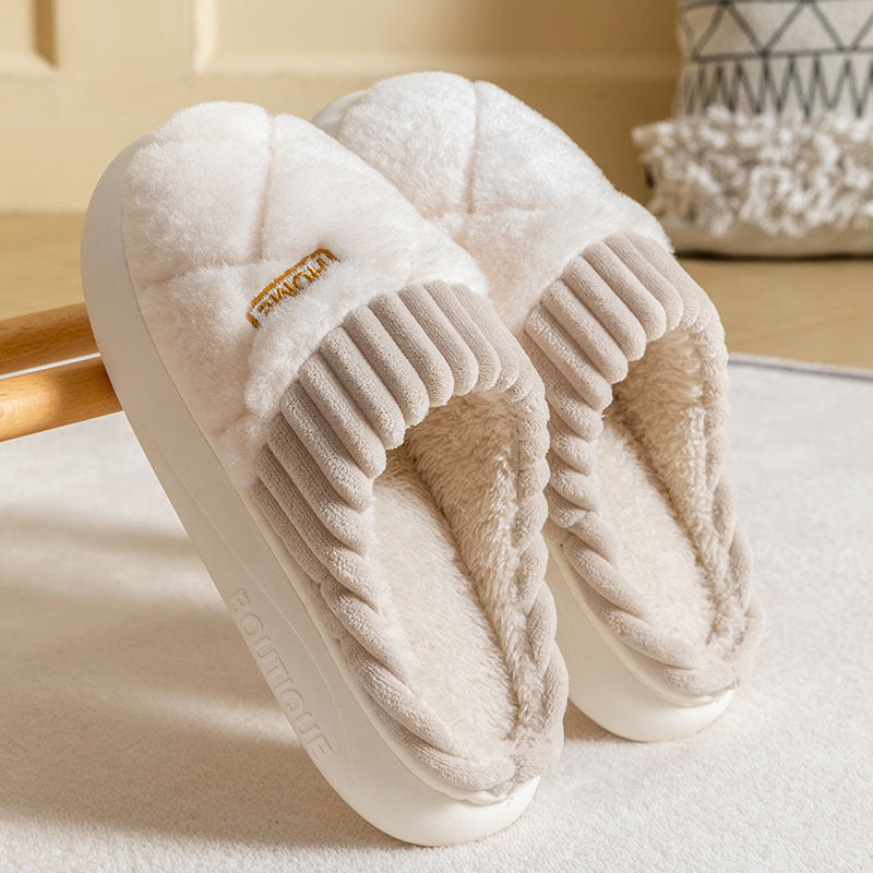 Rhombic Sewing Plush Slippers Winter Warm Non-slip House Shoes