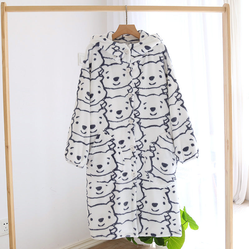 Plush Flannel Cartoon Hooded Nightgown