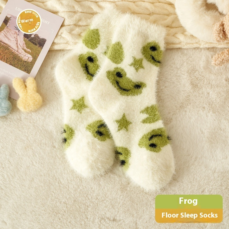 Mink Fur Socks Cartoon Animal Cute Warm Sleep