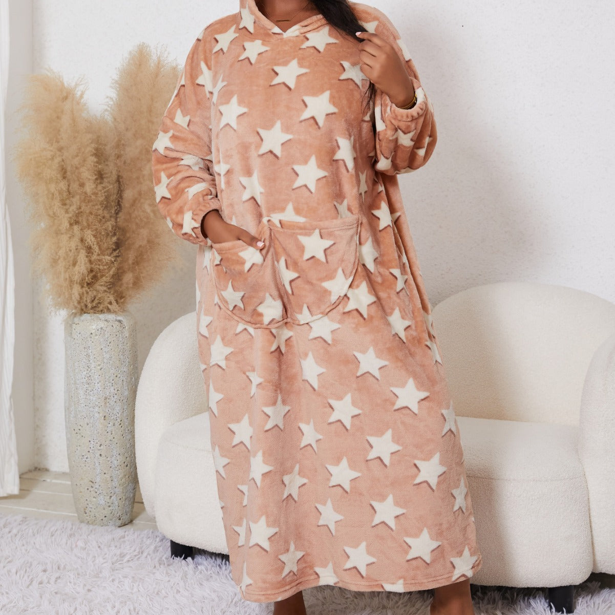 Star Flannel Warm Hooded Nightgown