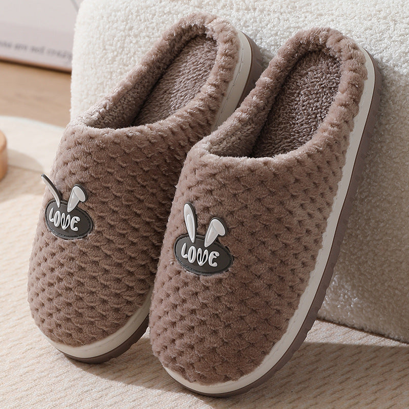 Plaid Cute Rabbit Design Home Slippers Winter Warm Thick-soled Cotton House Shoes
