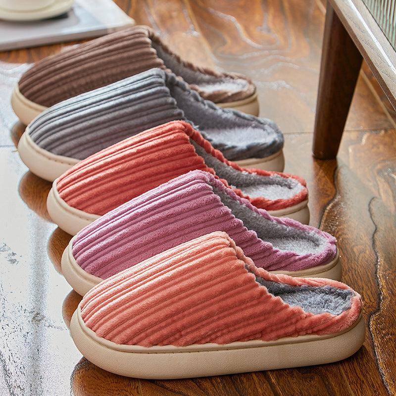 Stripe Fashion Corduroy Non-slip Plush Slippers