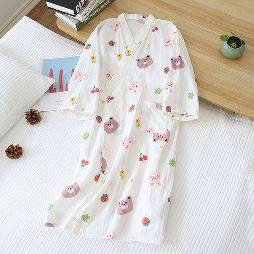 Cotton Japanese Style Long Sleeved Cute Sweat Steamed Cotton Nightgown