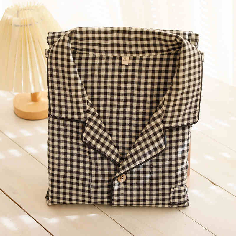 Cotton Gauze Embroidered Plaid Outdoor Casual Pajamas