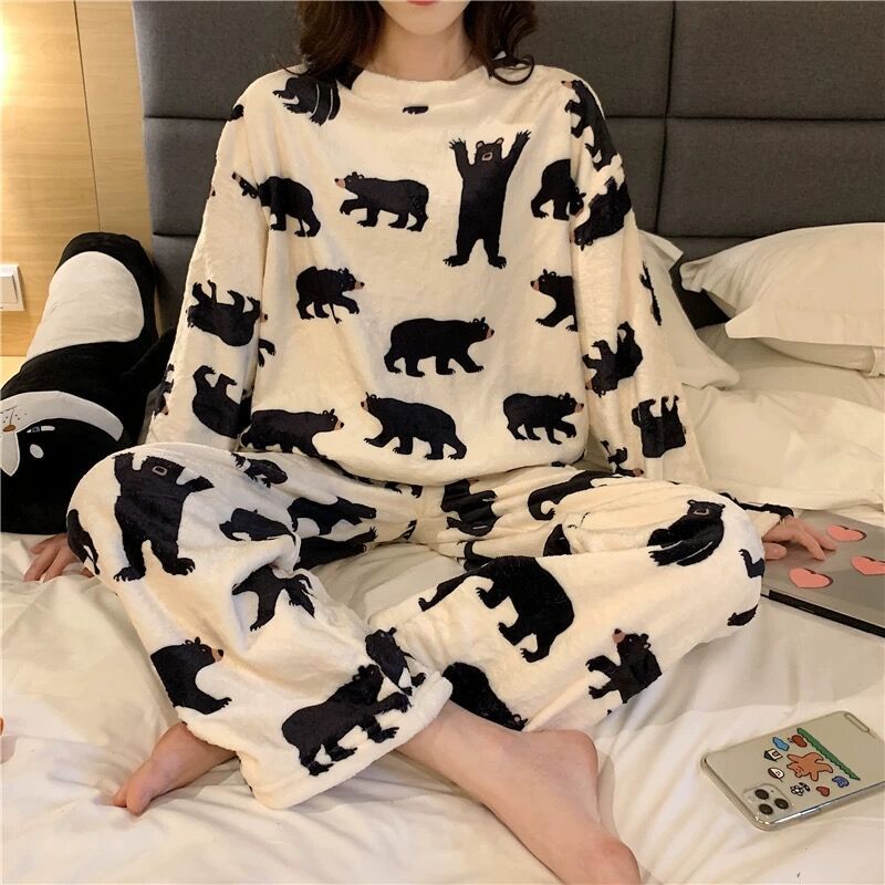 Flannel Long Sleeve Thicken Plus Fleece Homewear
