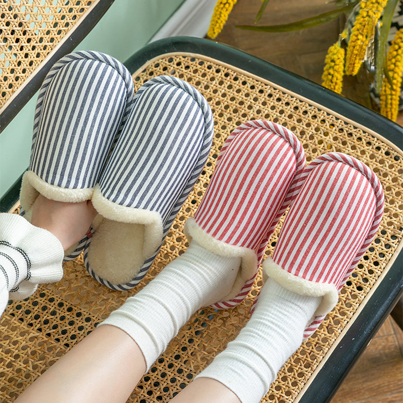 Fashion Striped Non-slip Thick Sole Plush House Shoes