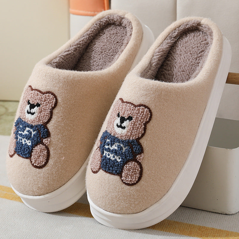 Lovely Cartoon Bear Woolen Slippers Thick-soled Non-slip