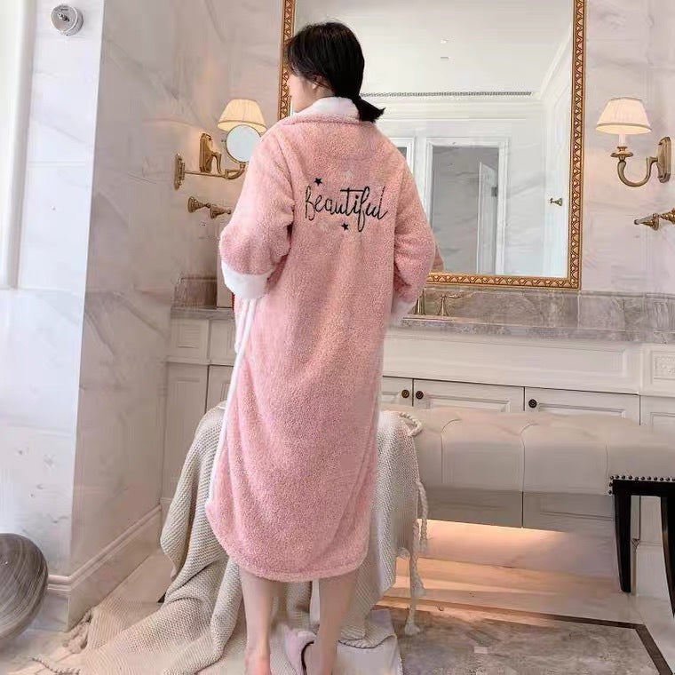 Women's Autumn And Winter Long Coral Velvet Thick Skin-friendly Pajamas