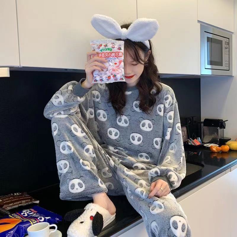 Flannel Long Sleeve Thicken Plus Fleece Homewear
