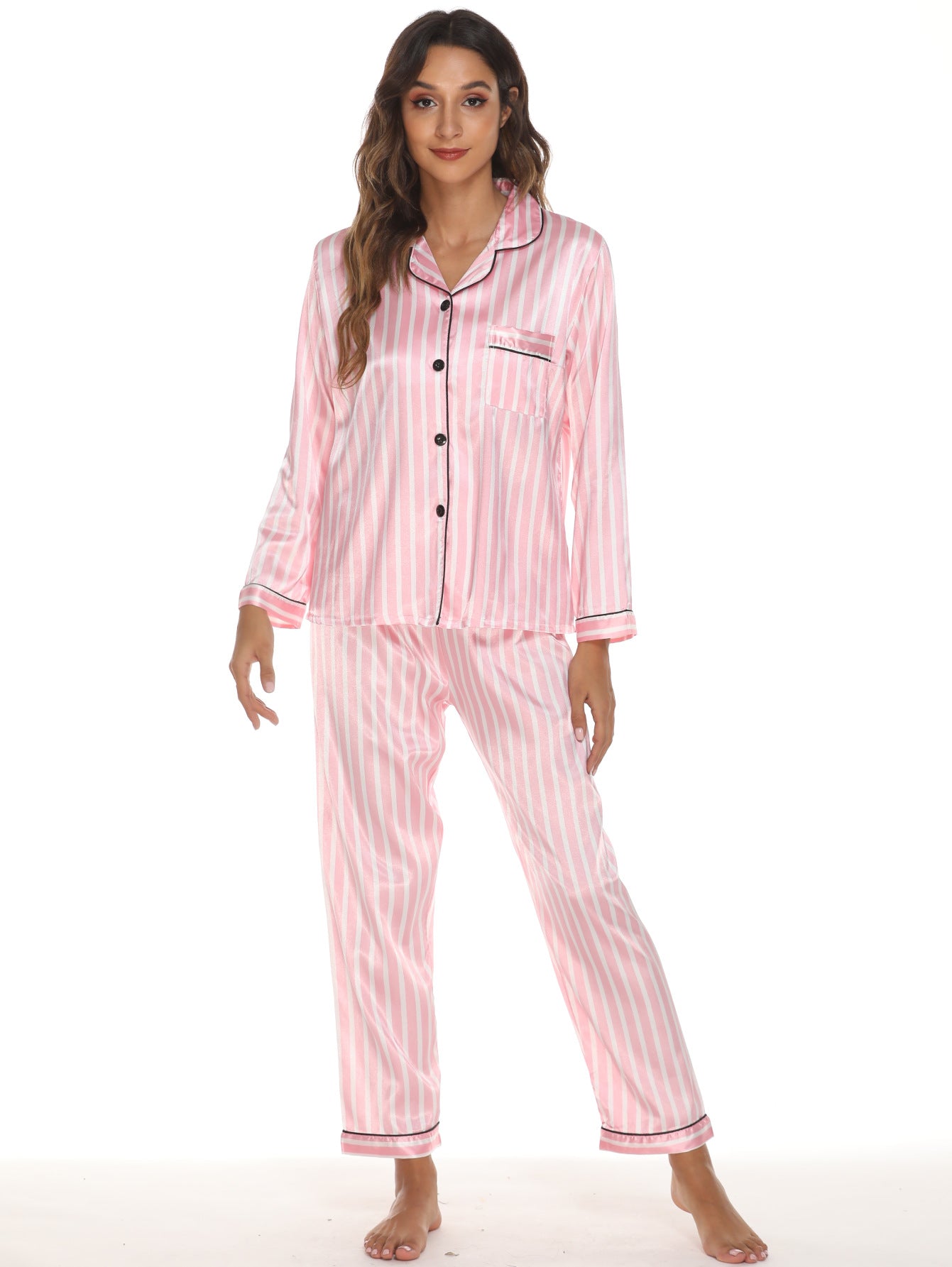 Two-piece Stretch Satin Home Wear Pajamas