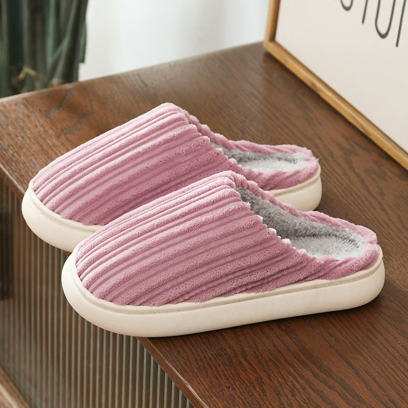 Stripe Fashion Corduroy Non-slip Plush Slippers