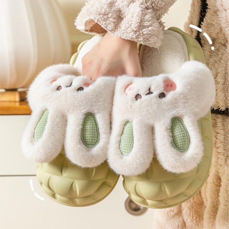 Cute Rabbit Fuzzy Slippers Women Detachable Washable House Shoes