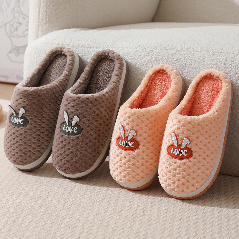 Plaid Cute Rabbit Design Home Slippers Winter Warm Thick-soled Cotton House Shoes