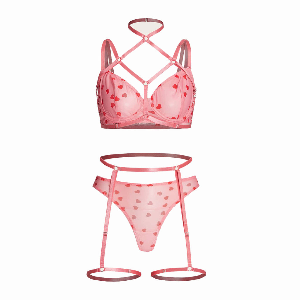 Pink Bra Set Ultra-thin Four-piece Set Sexy Inside