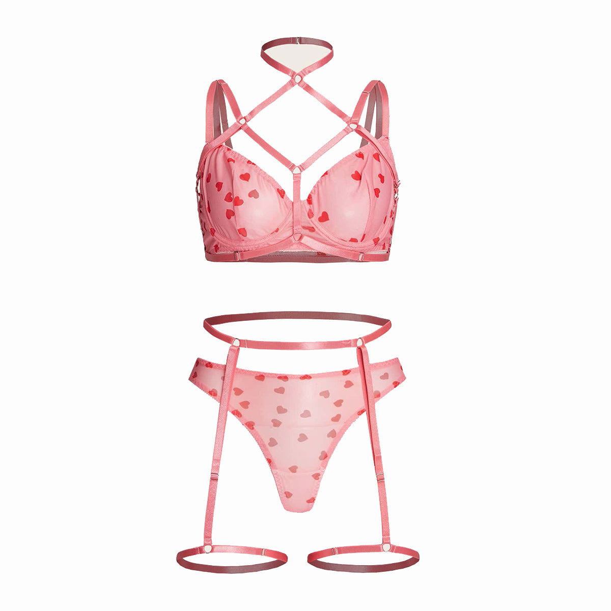 Pink Bra Set Ultra-thin Four-piece Set Sexy Inside