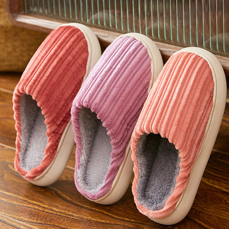 Stripe Fashion Corduroy Non-slip Plush Slippers