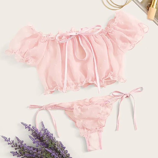 Romantic Bowknot Strapless Underwear Set