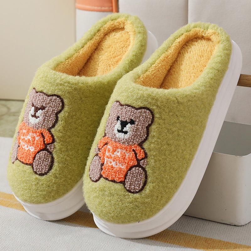 Lovely Cartoon Bear Woolen Slippers Thick-soled Non-slip