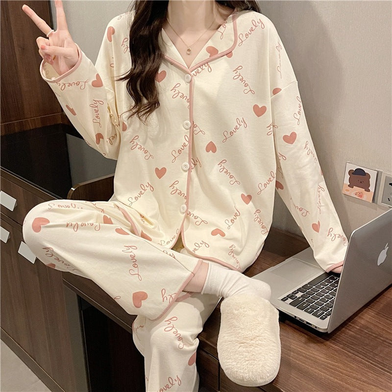 Cute Comfy Long-sleeved Simple Loose Pajamas
