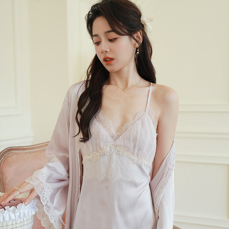 Women's Fashion Simple Sling Ice Silk Sleep Set