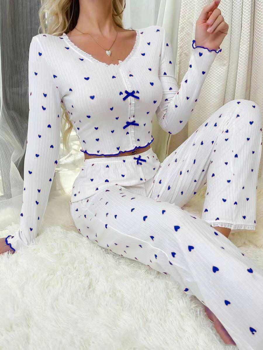 Curling Heart V-neck Long Sleeve Two-piece