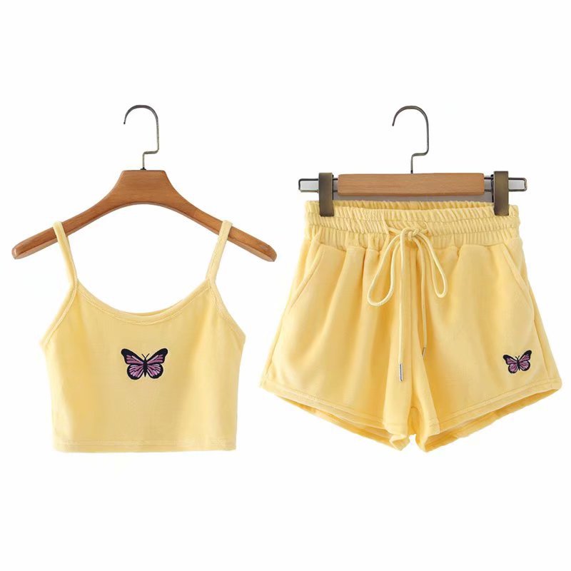 Summer Butterfly Embroidery Top and Bottom
