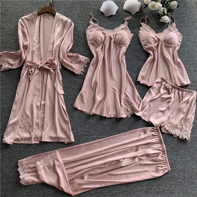 Imitated Silk Pajamas Five-piece Set