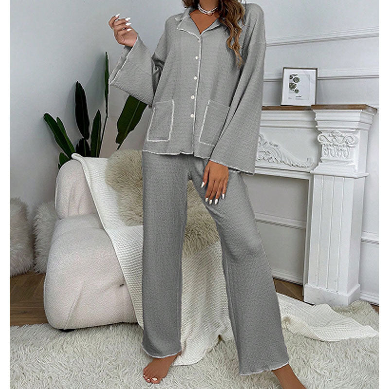Textured Comfort Button-up Lounge  Pajama Set