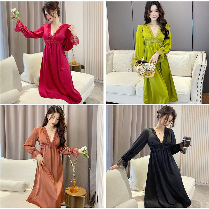 Women's Lace V-Tie Satin Nightdress