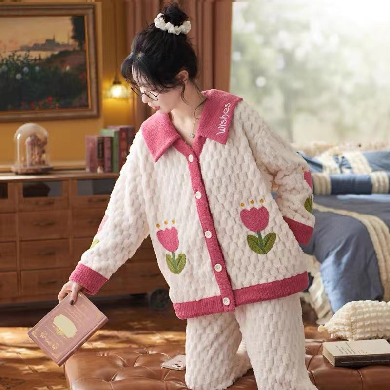 Cute Cartoon Flannel Warm Loungewear