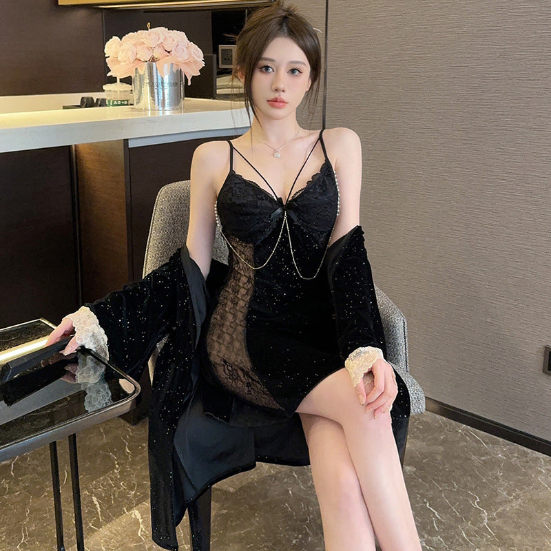 Long Sleeve Velvet Starry Two-piece Nightdress