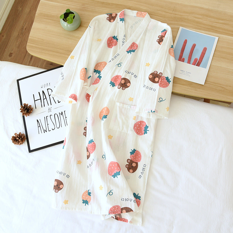 Cotton Japanese Style Long Sleeved Cute Sweat Steamed Cotton Nightgown