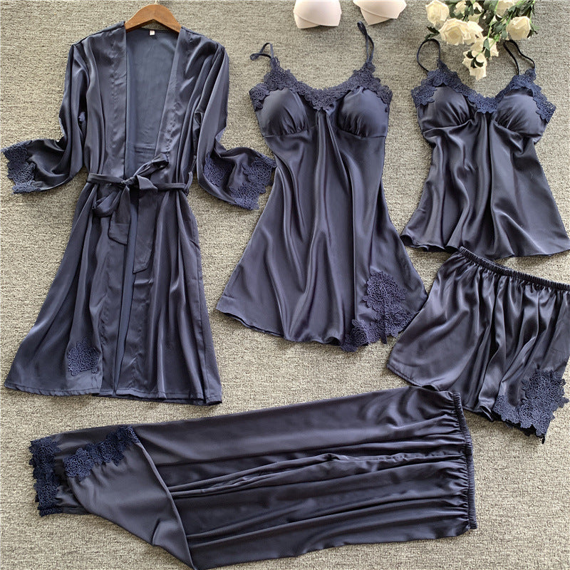 Imitated Silk Pajamas Five-piece Set