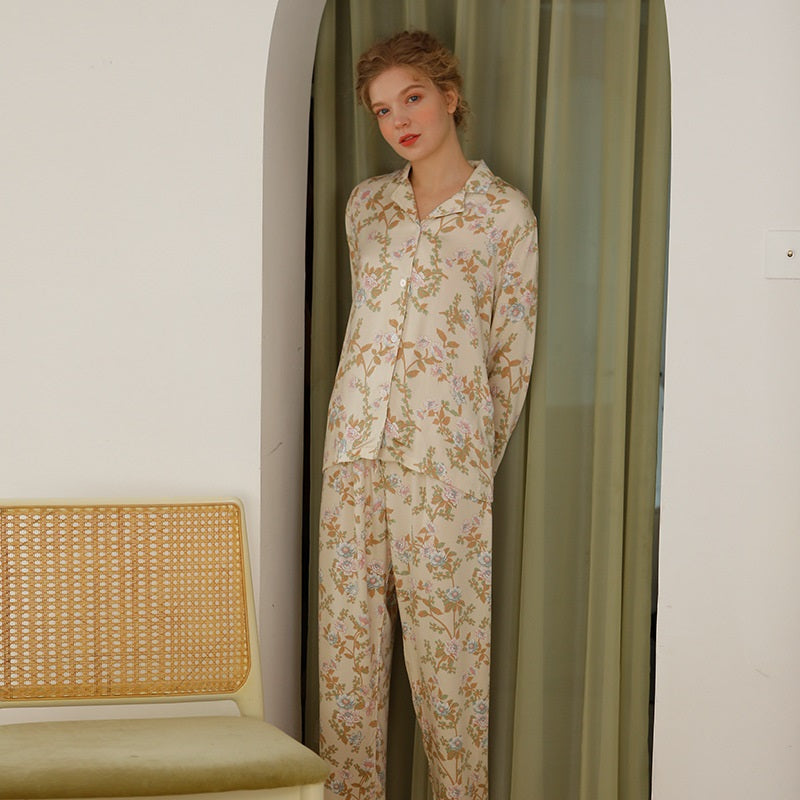 Women's Elegant Natural Satin Print Pajama Set