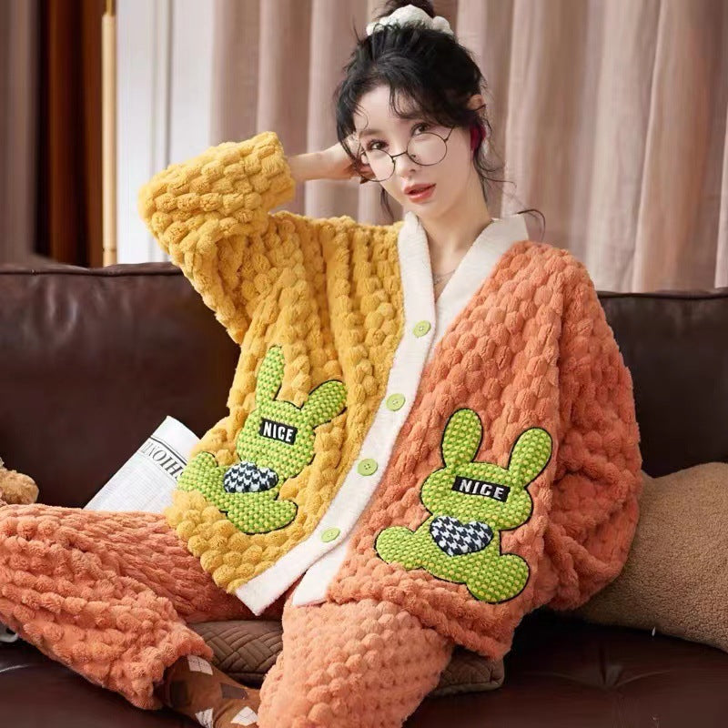 Cute Cartoon Flannel Warm Loungewear