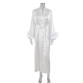 Women's Long Sleeve Feather Bow Satin Robe