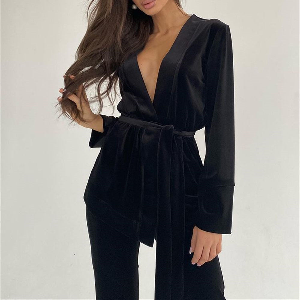 Satin Two Piece Loose Cardigan Pajama Set