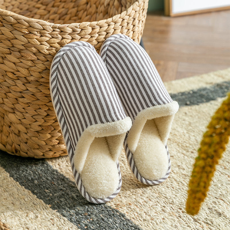 Fashion Striped Non-slip Thick Sole Plush House Shoes