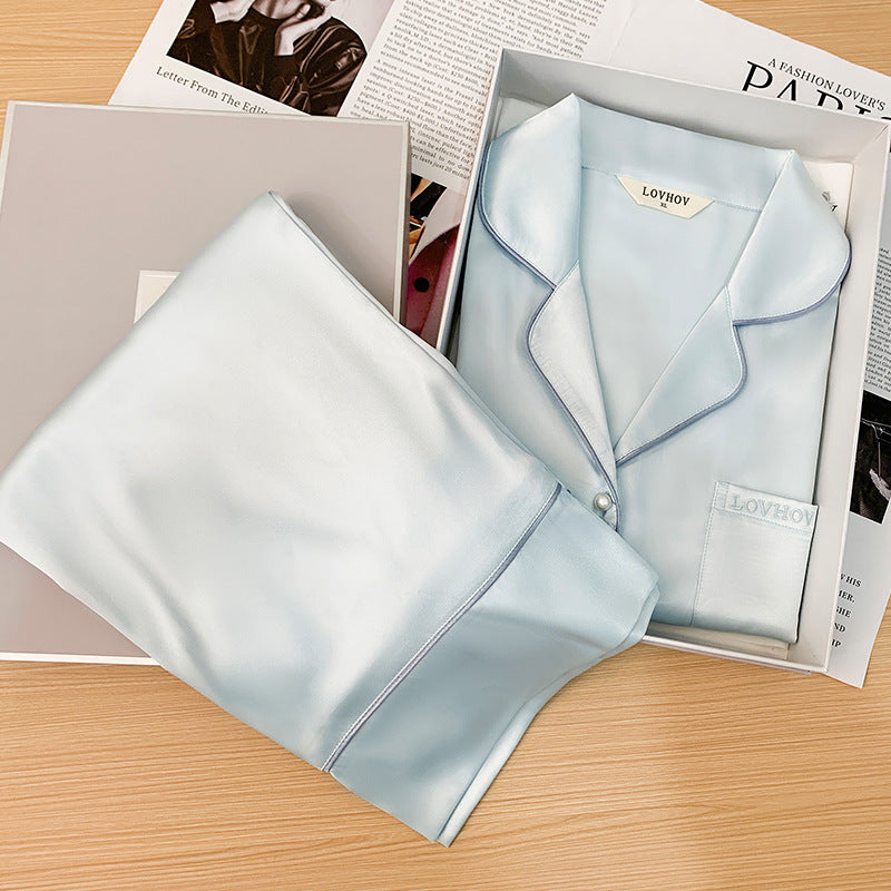 Women's Silk Pajamas Long Sleeve Trousers Suit