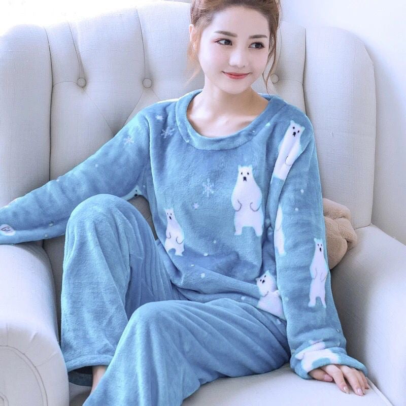 Flannel Long Sleeve Thicken Plus Fleece Homewear