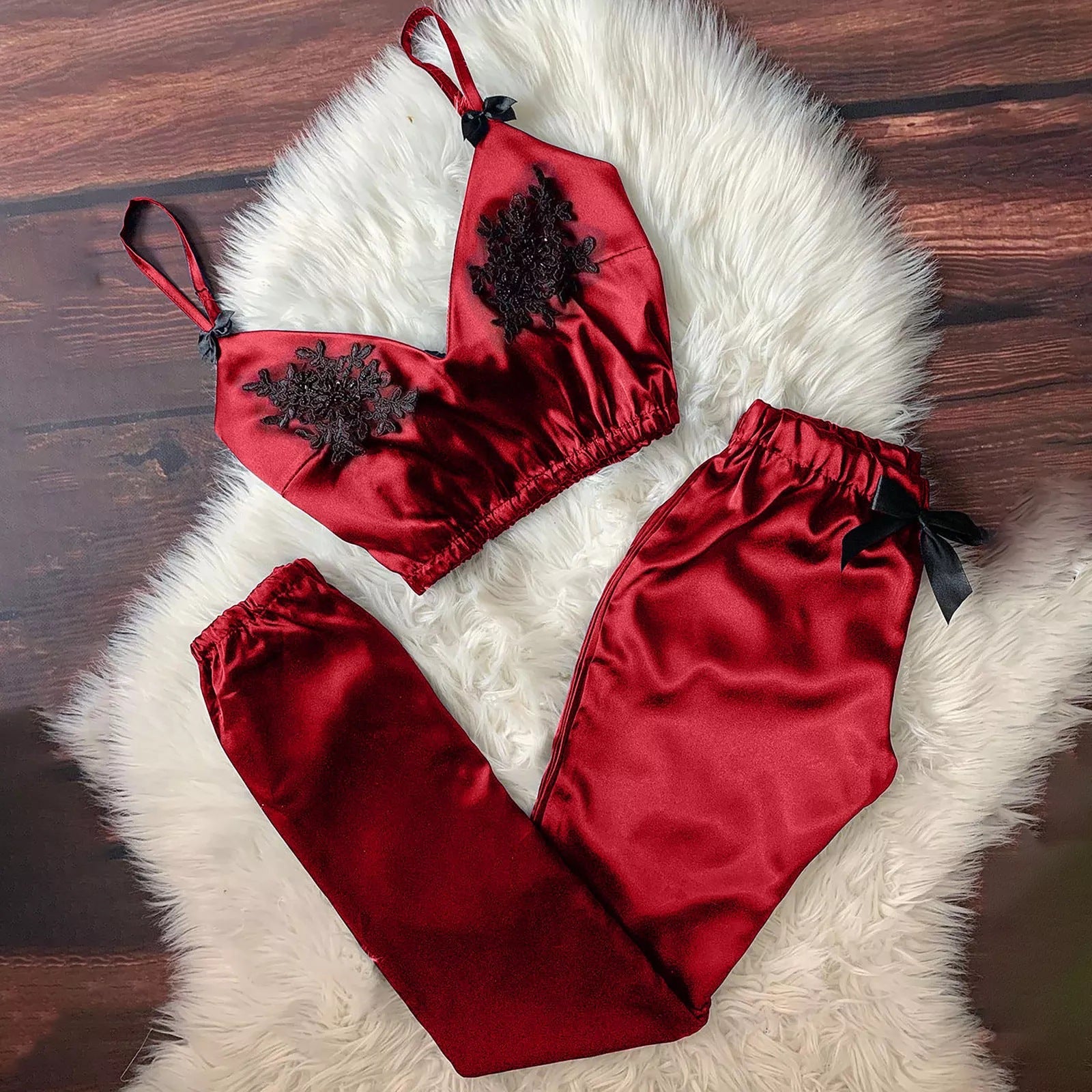 Lace Sling Bra Silk Pants Comfortable Sleep Underwear